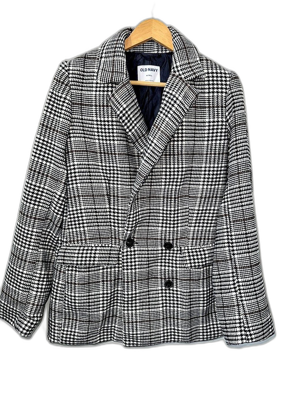 Old Navy Houndstooth Double-Breasted Blazer Black White Womens Medium Tall NWT !